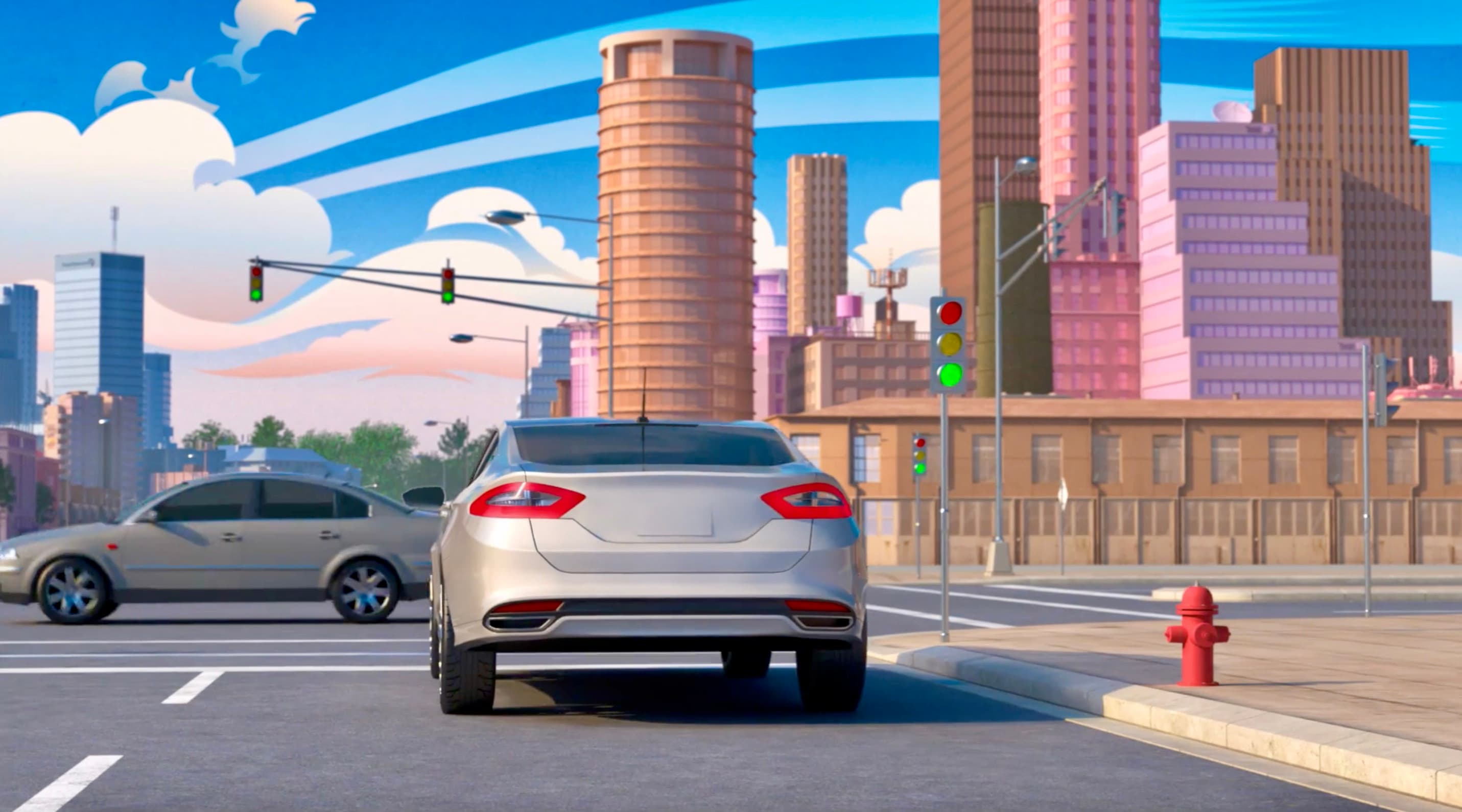Screenshot of vehicle stopping at a stop sign