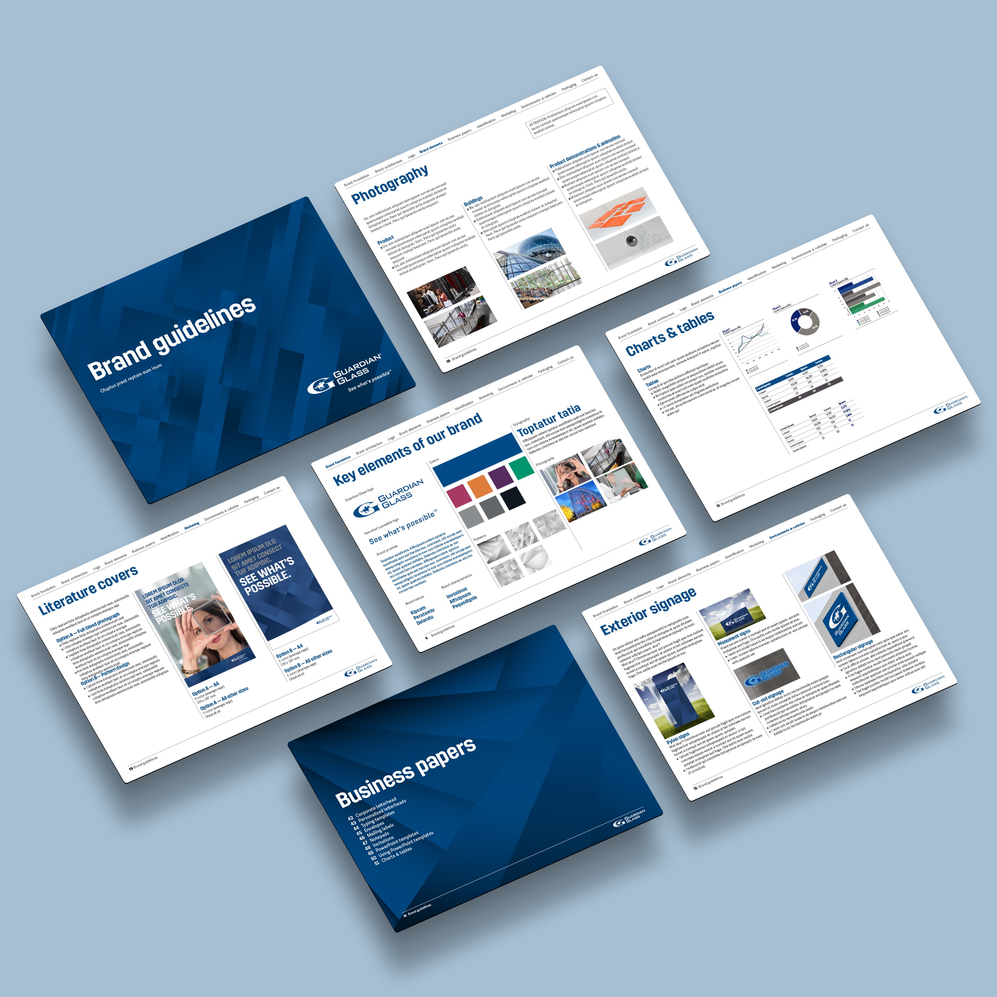Isometric photo of Guardian Glass brand guidelines